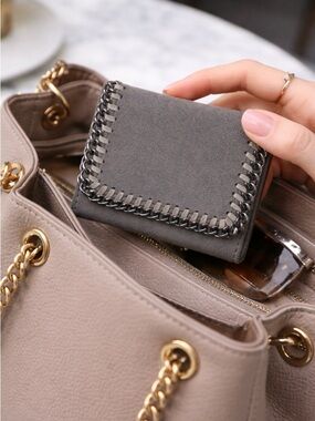 STELLA MCCARTNEY GREY FALABELLA TRIFOLD WALLET CHAIN AUTHENTIC VEGAN LEATHER